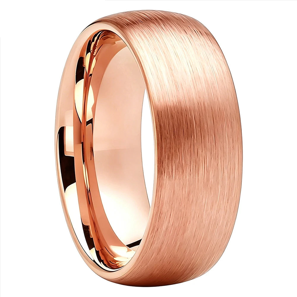 brushed rose gold finish tungsten carbide ring