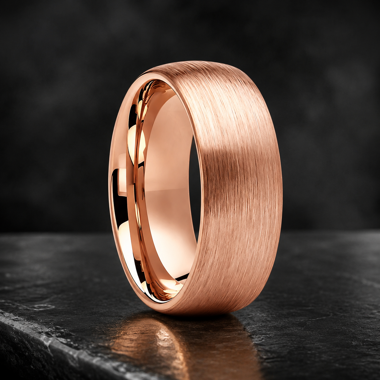 brushed rose gold finish tungsten carbide ring