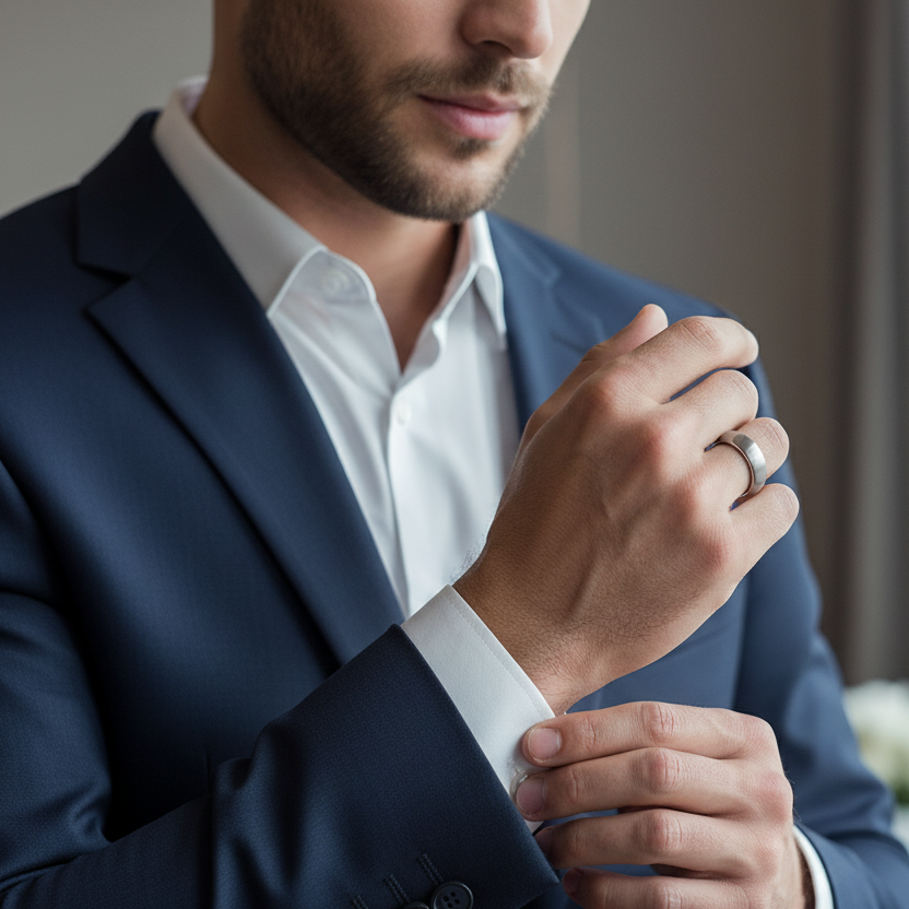 brushed silver tungsten wedding band with domed profile