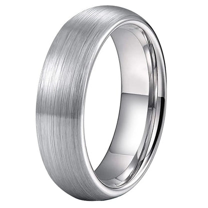 brushed silver tungsten wedding band with domed profile