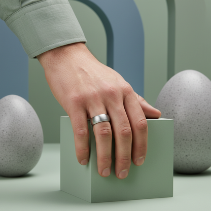 brushed silver tungsten wedding band with domed profile