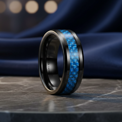 Blue Carbon Fiber Tungsten Ring 