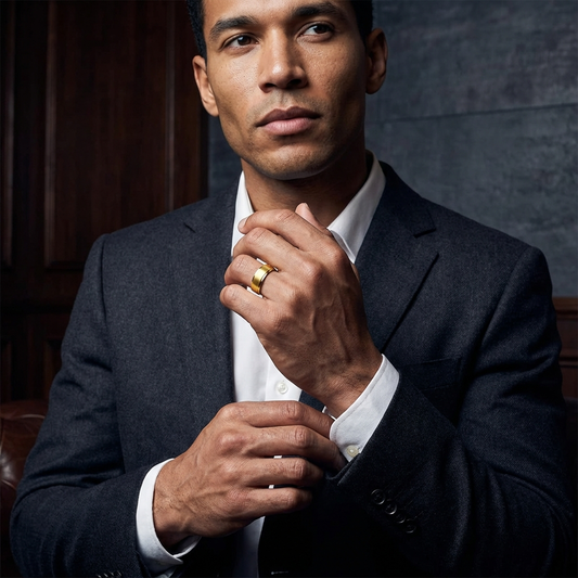 classic gold-tone tungsten wedding band