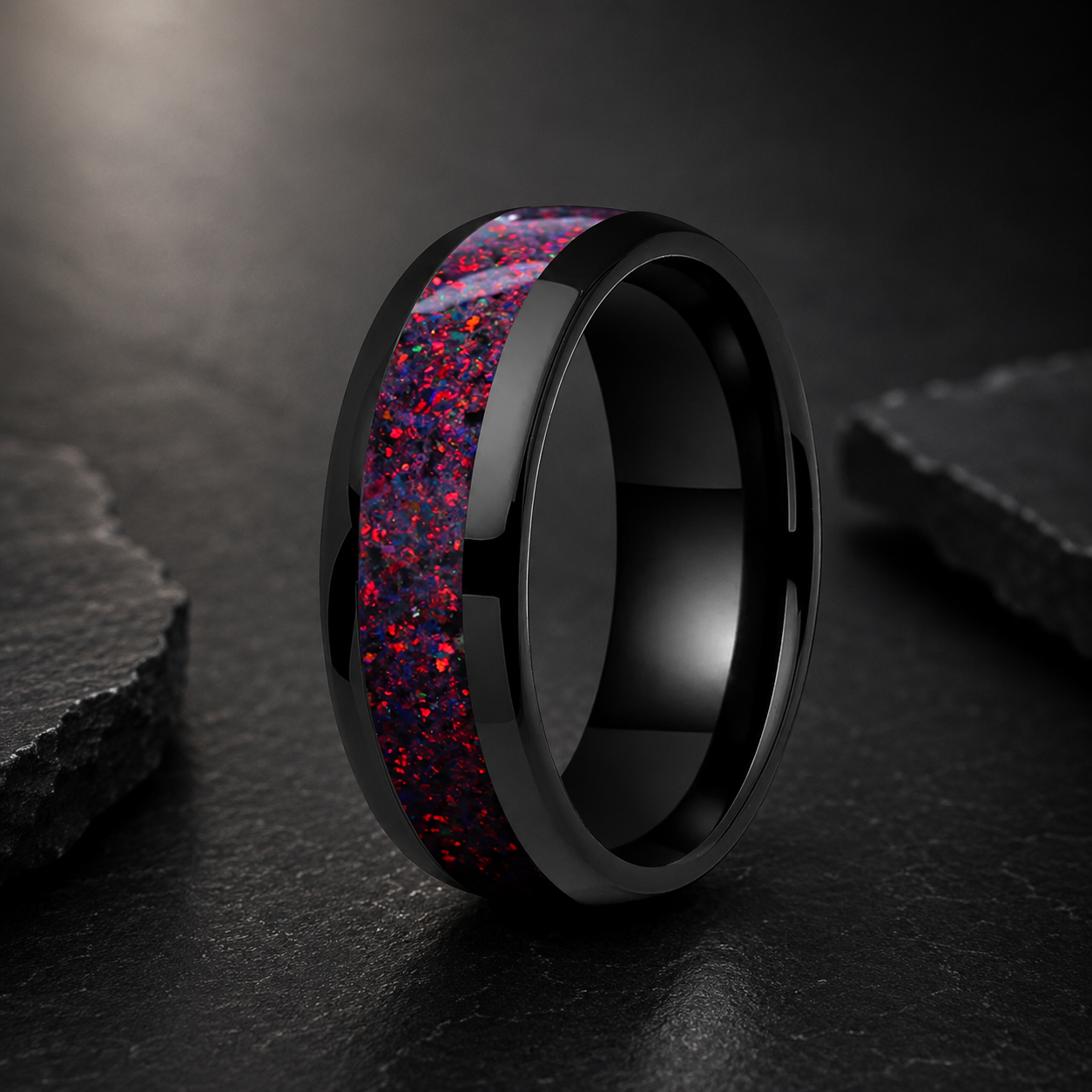 fire opal tungsten ring