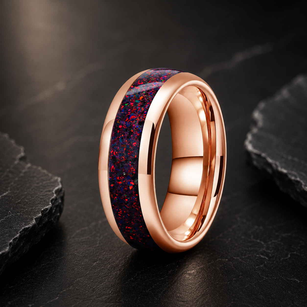 fire opal tungsten ring