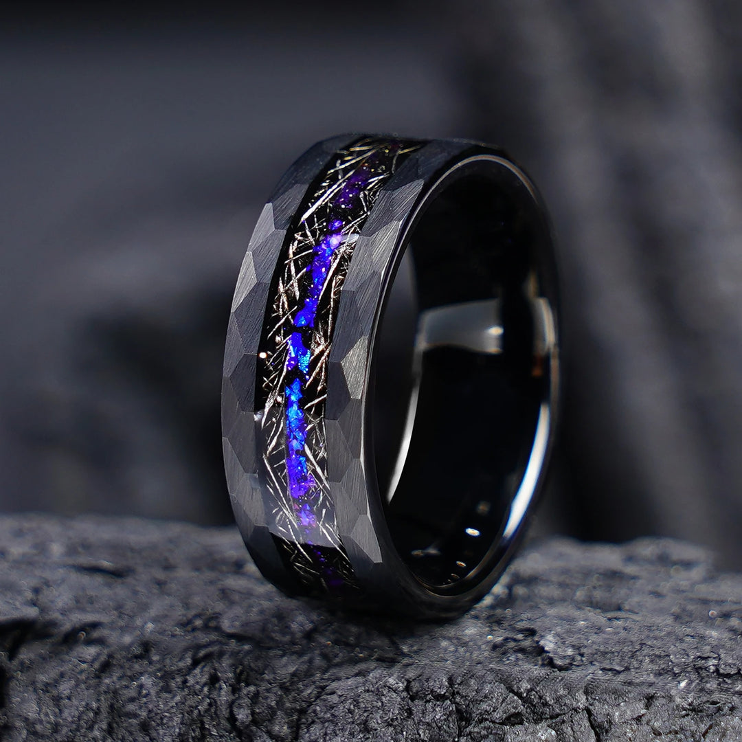 hammered black tungsten ring​