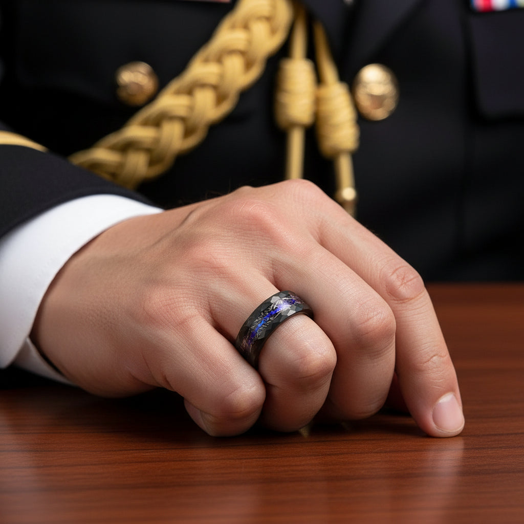 hammered black tungsten ring​