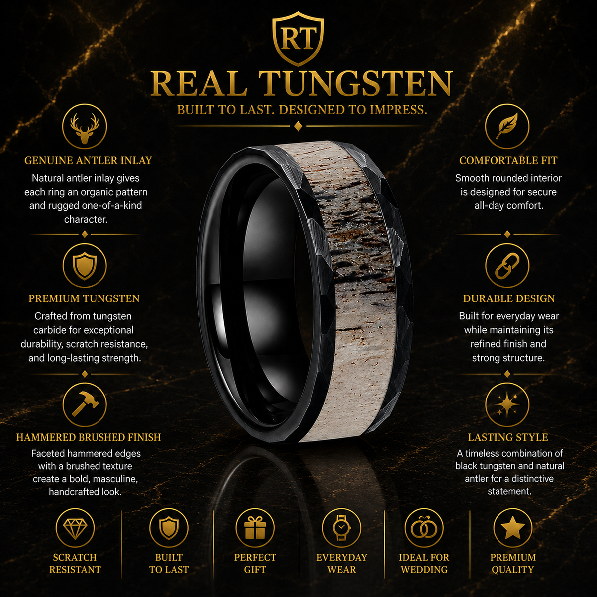 hammered-brushed-tungsten-ring-with-antler-inlay
