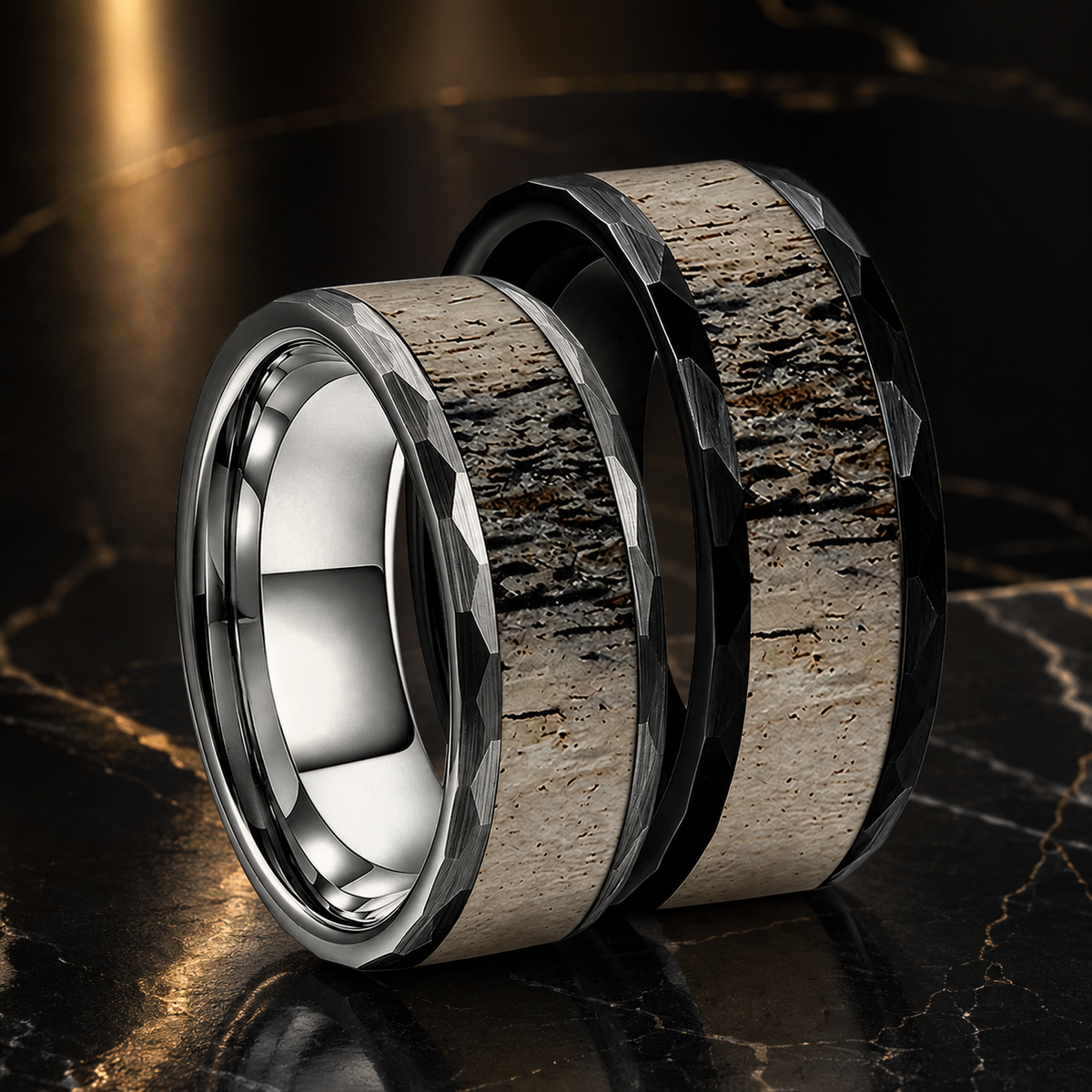 hammered-brushed-tungsten-ring-with-antler-inlay