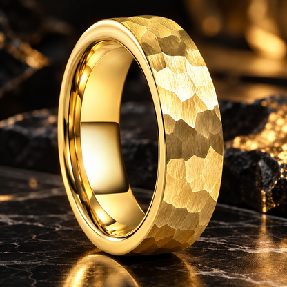 hammered tungsten ring gold​