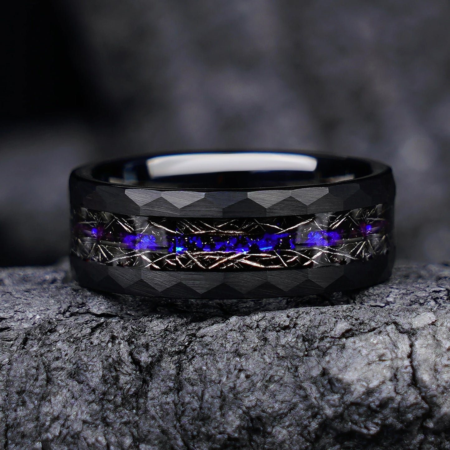 hammered black tungsten ring​
