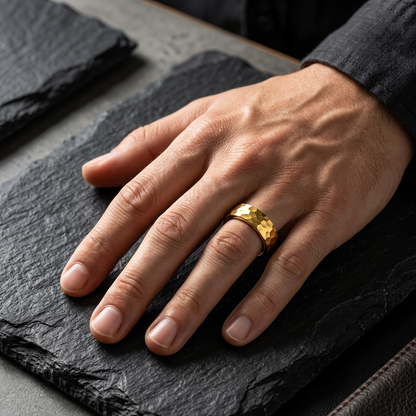 hammered tungsten ring gold​