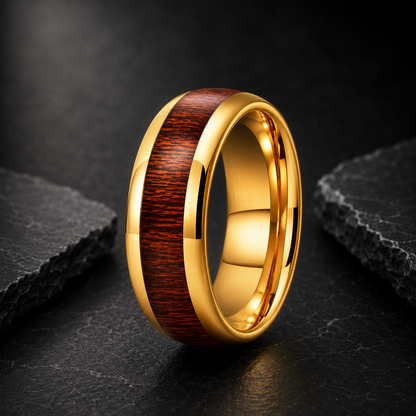 men's tungsten wedding band with wood inlay​