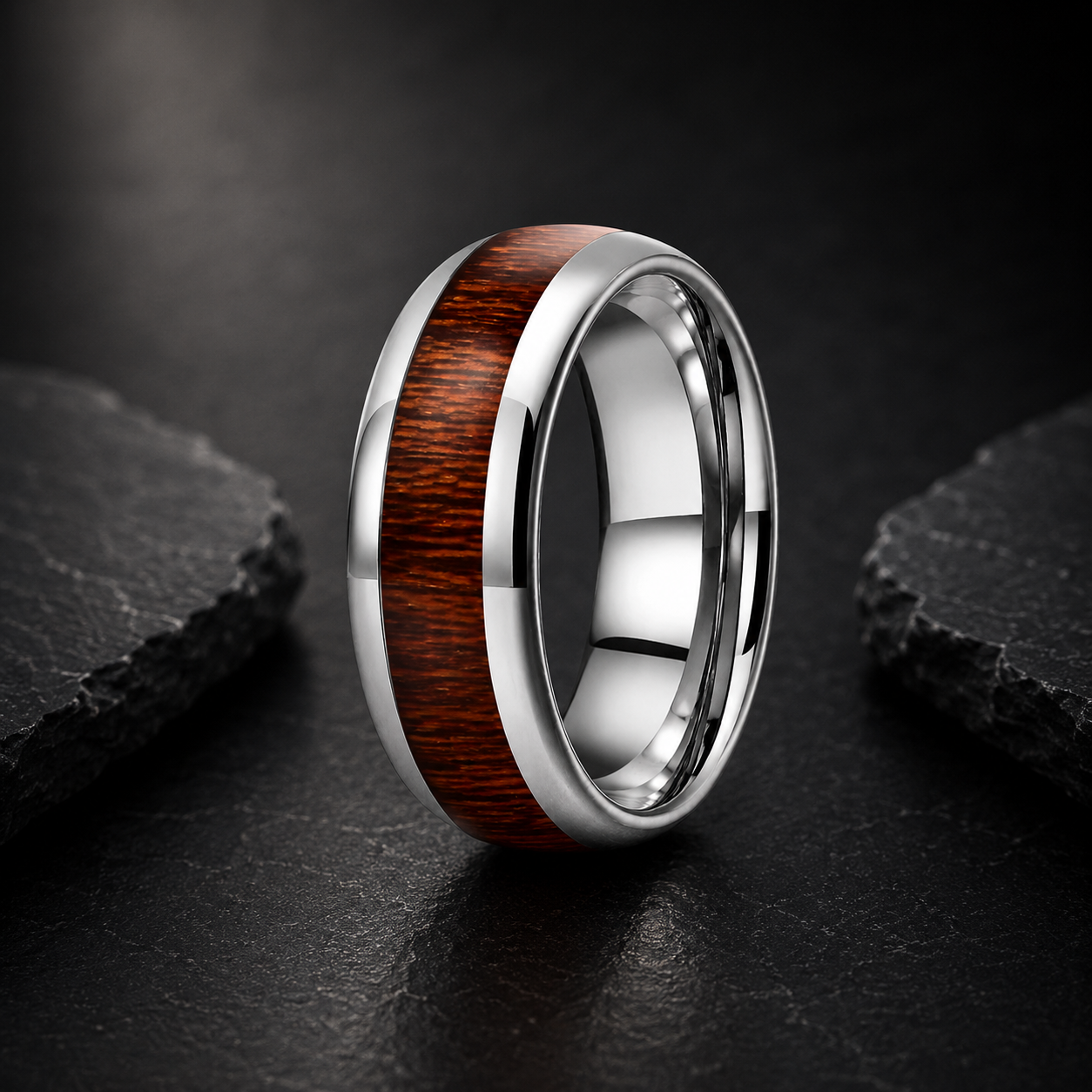 men's tungsten wedding band with wood inlay​