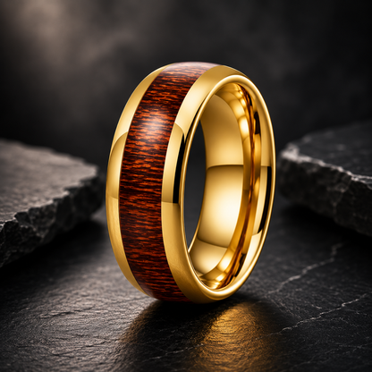 men's tungsten wedding band with wood inlay​