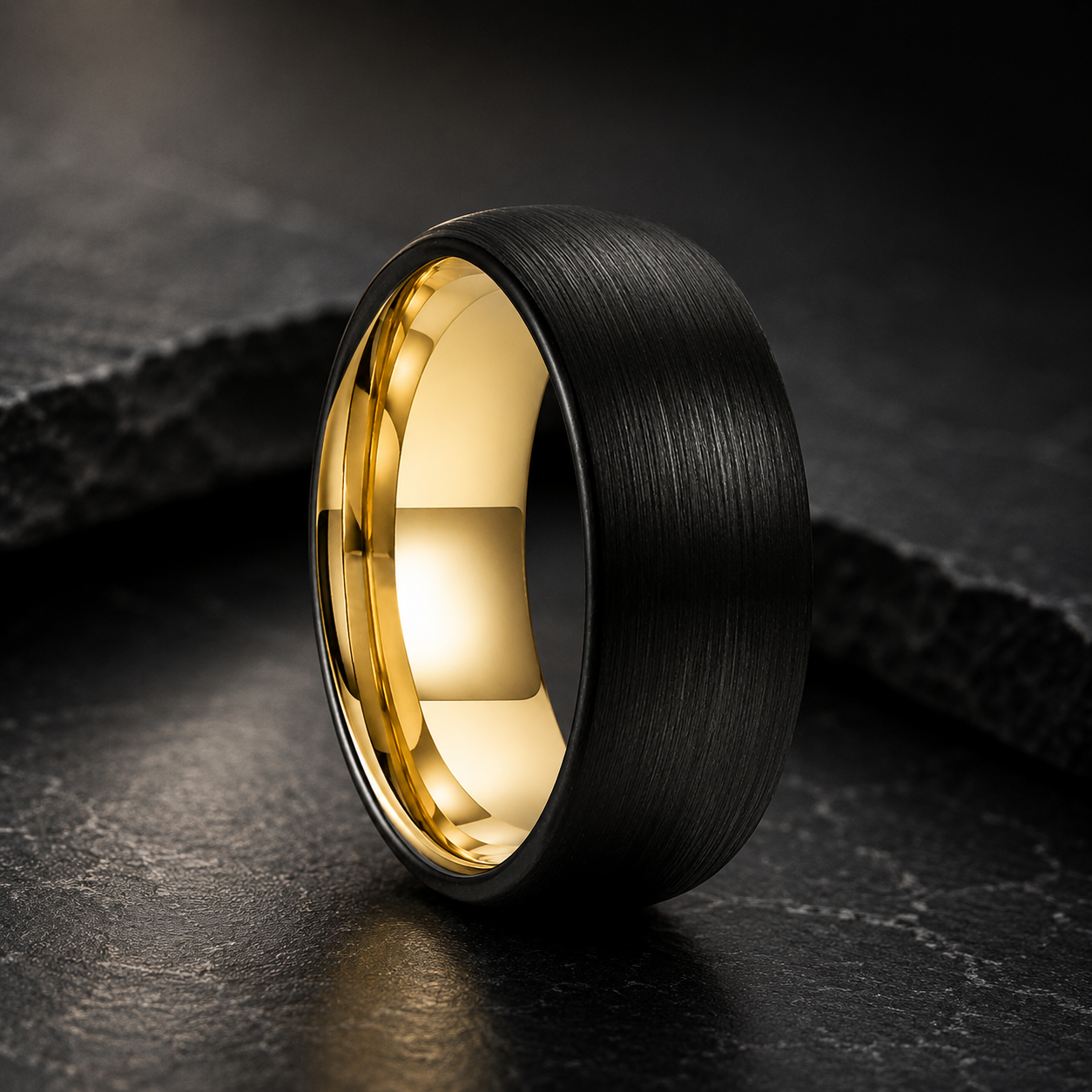 mens black and gold tungsten ring