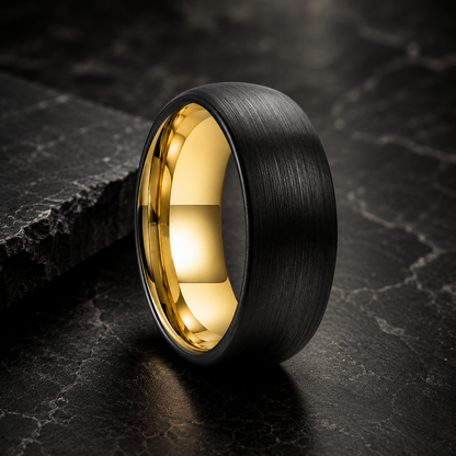 mens black and gold tungsten ring