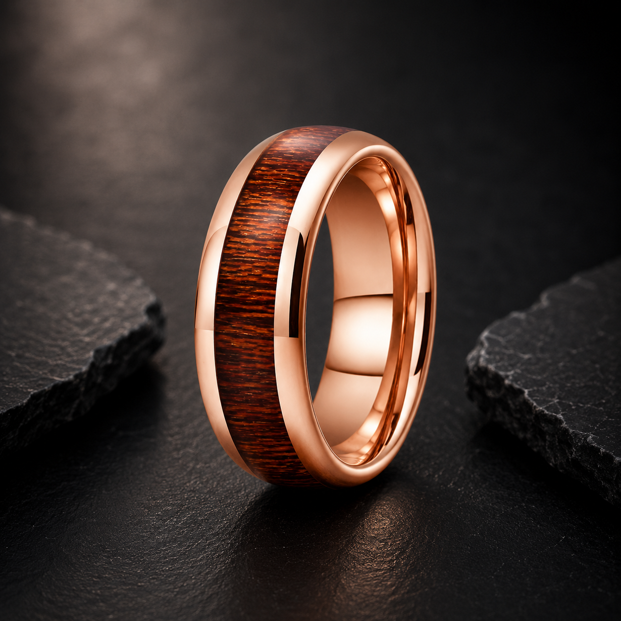 men's tungsten wedding band with wood inlay​