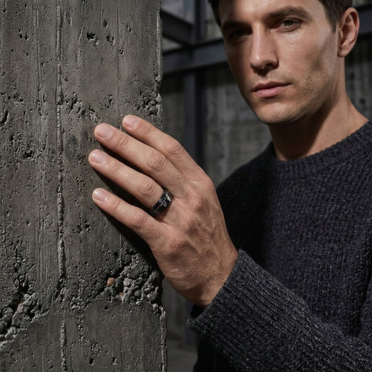 8MM Hammered Meteorite Tungsten Wedding Band