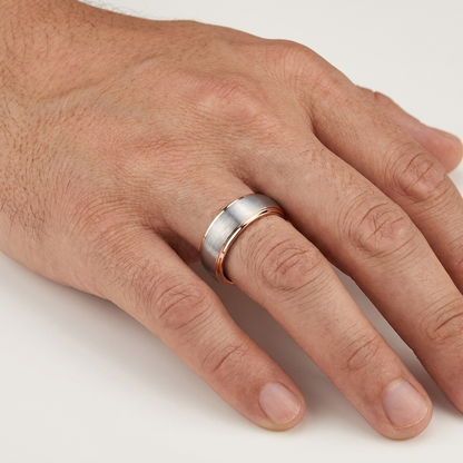 The Rosestep — Silver and Rose Gold Tungsten Wedding Band