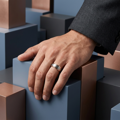 The Rosestep — Silver and Rose Gold Tungsten Wedding Band