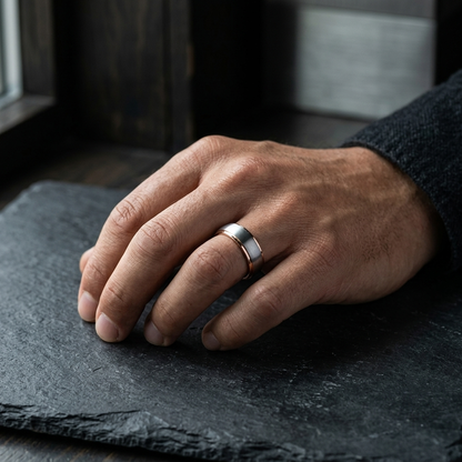 The Rosestep — Silver and Rose Gold Tungsten Wedding Band