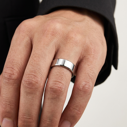The Accord — Flat Polished Silver Tungsten Wedding Band