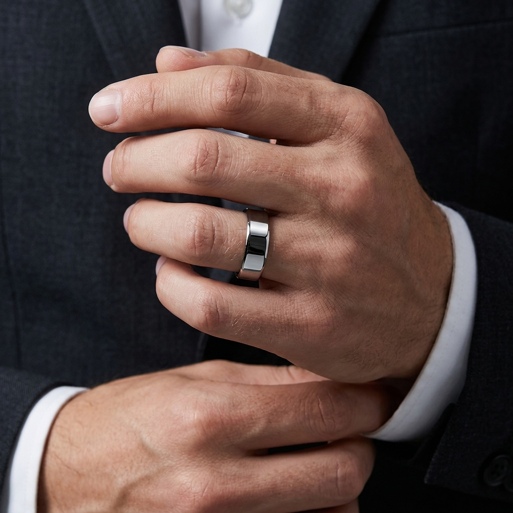 The Accord — Flat Polished Silver Tungsten Wedding Band