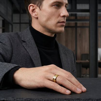 tungsten Couple Ring Set with Gold Foil Inlay