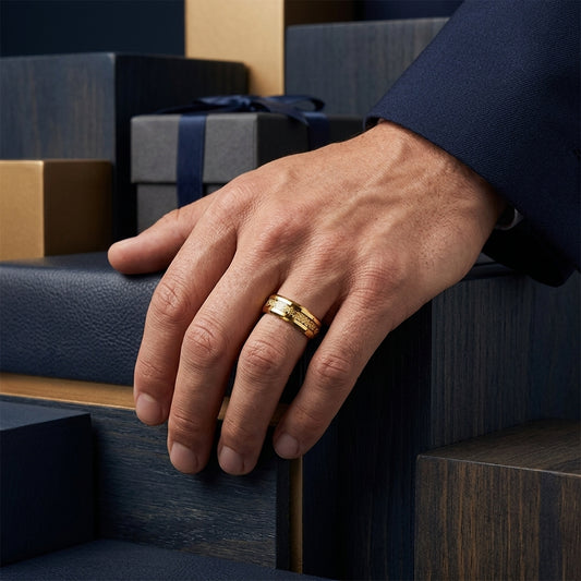 tungsten Couple Ring Set with Gold Foil Inlay