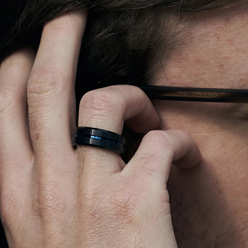 tungsten carbide ring blue and black