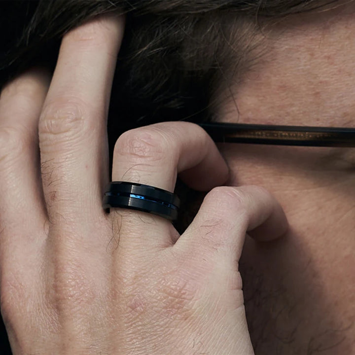 tungsten carbide ring blue and black