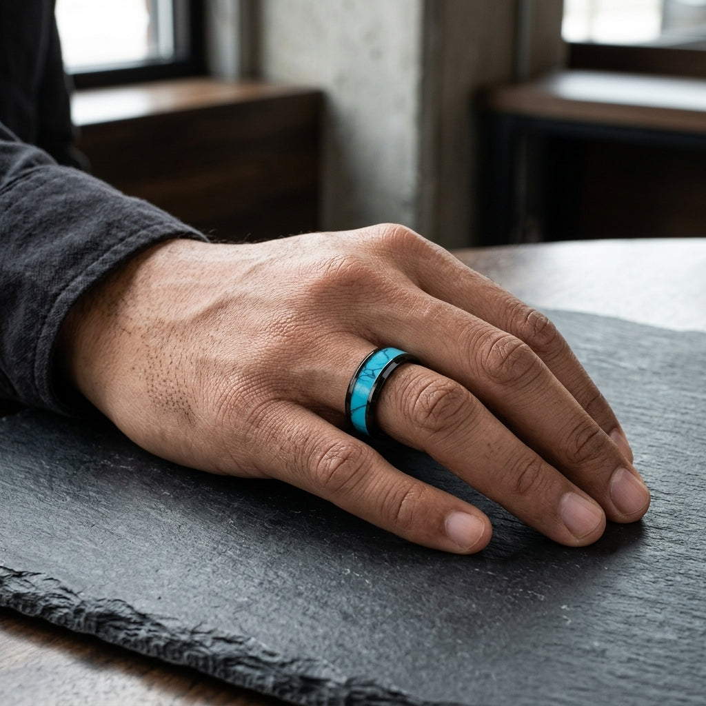turquoise inlay tungsten wedding band