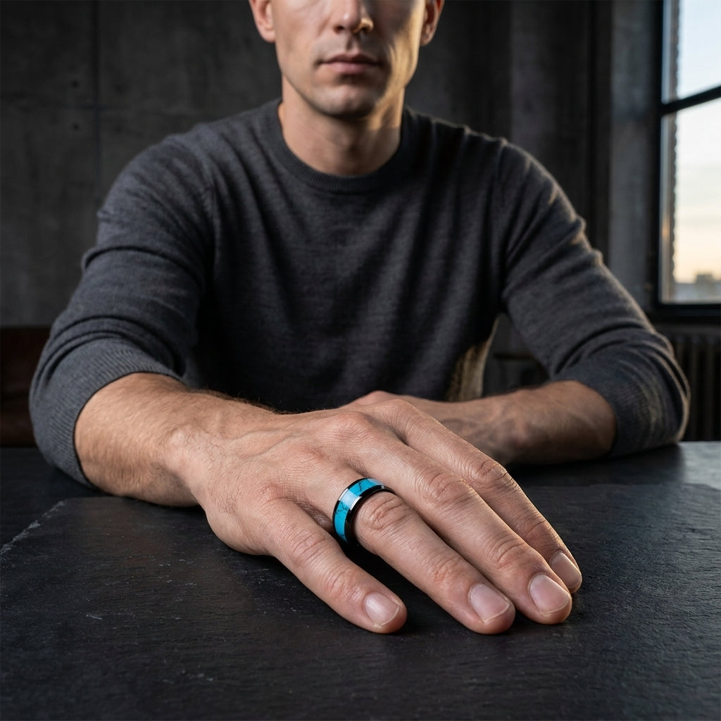 turquoise inlay tungsten wedding band