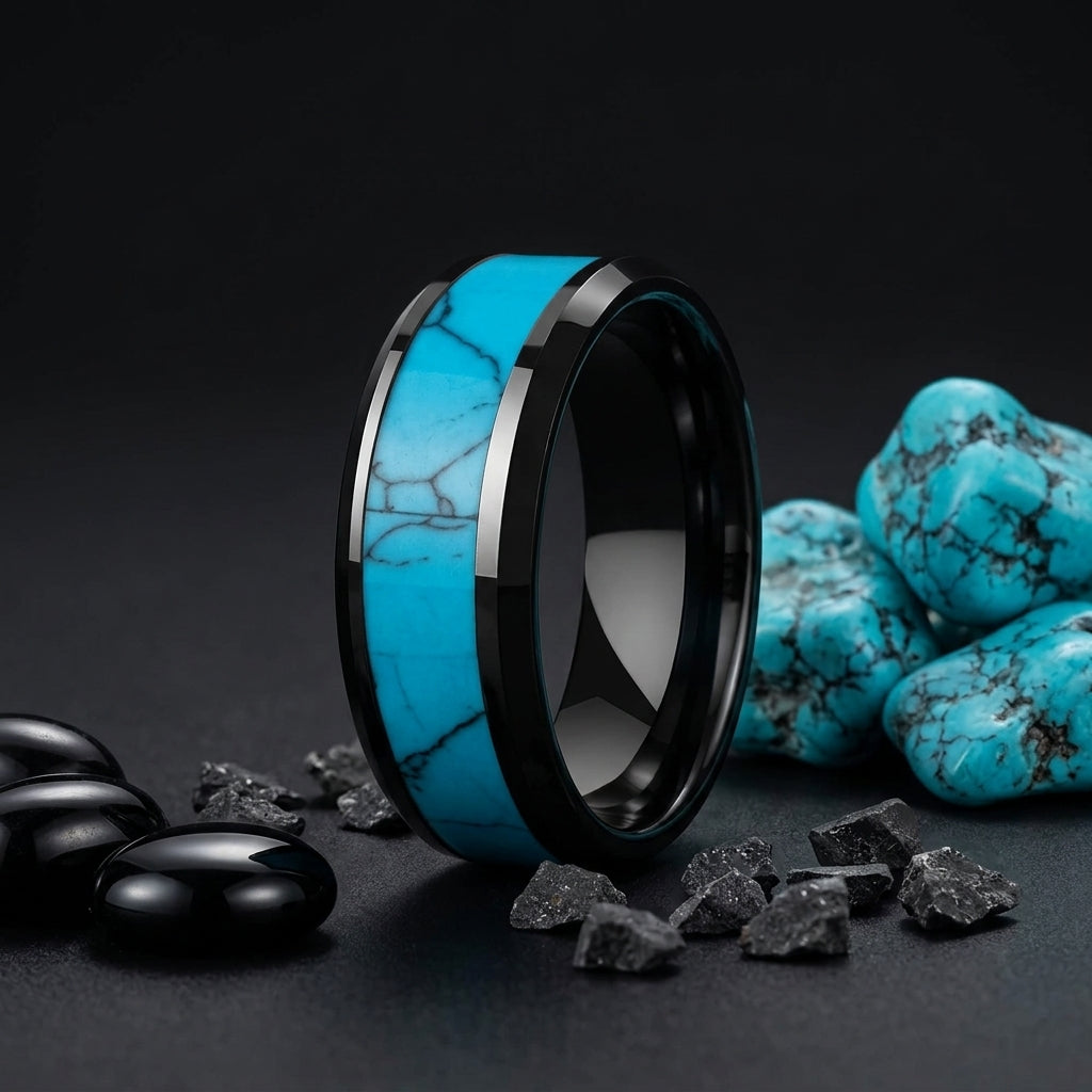 turquoise inlay tungsten wedding band