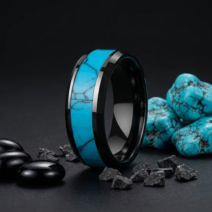 turquoise inlay tungsten wedding band
