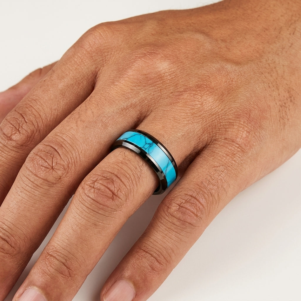 turquoise inlay tungsten wedding band