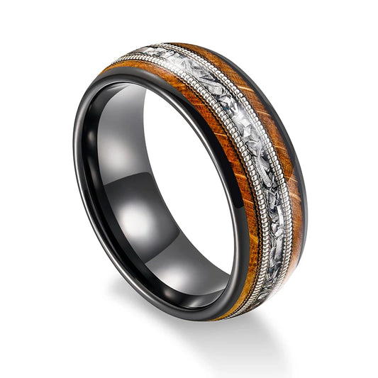whiskey barrel wood tungsten ring”